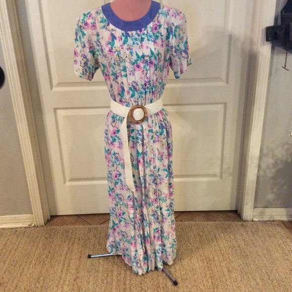 Vintage Dresses & Skirts - VTG 80s SILK FLORA KUNG FLORAL CHIC SUMMER MAXI